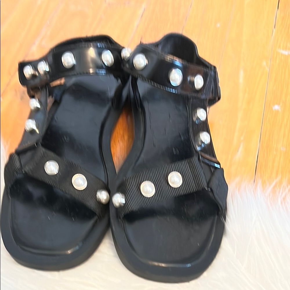 Zara Black Minimalist Studded Sandals